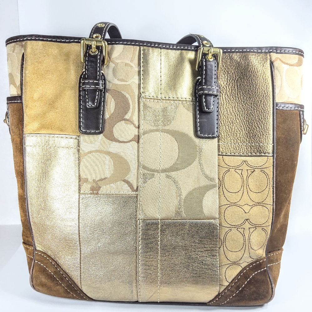 Coach learher patchwork signature tote